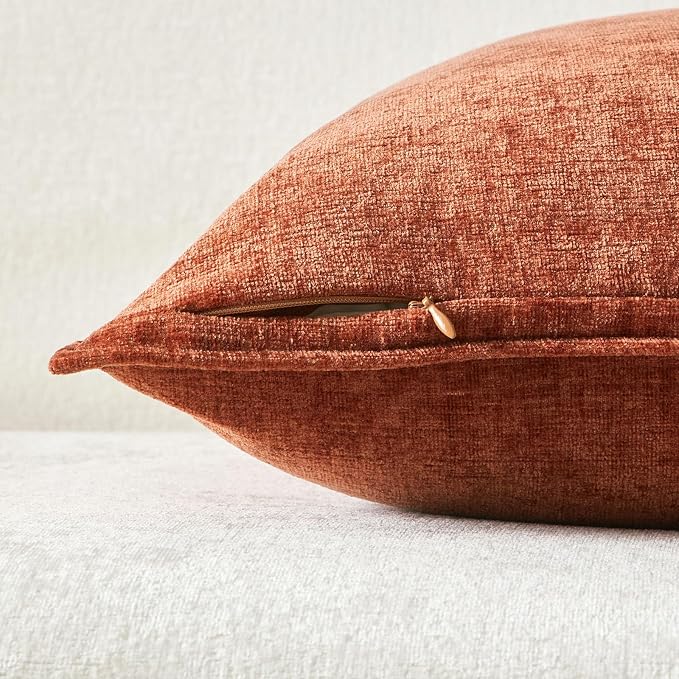JUSPURBET 12x20 Chenille Throw Pillow Covers Set of 2,Burnt Orange | Decorative Cozy Soft Lumbar Cushion Covers Case with Hidden Zipper for Couch Sofa Bed Home Decor Living Room