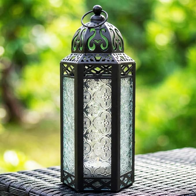 Vela Lanterns Decorative Indoor Moroccan Candle Holder, Clear, M | Ramadan Lantern, Turkish Vintage Lamp, Victorian Hurricane Pillar Holder, Tealight Votive Decor, Hanging, 10.5in Tall