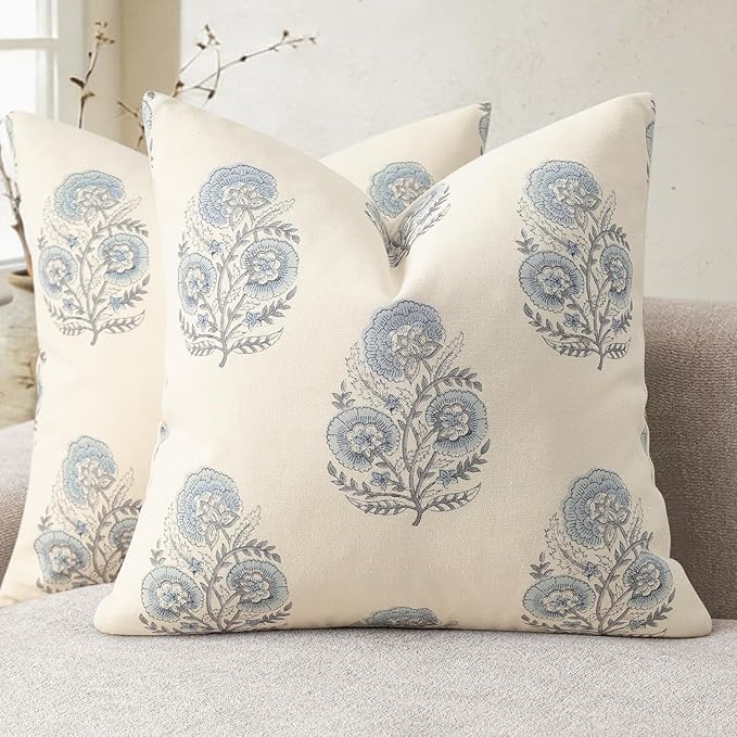 Vintage Floral Print Throw Pillow Covers 22x22 Inch Set of 2