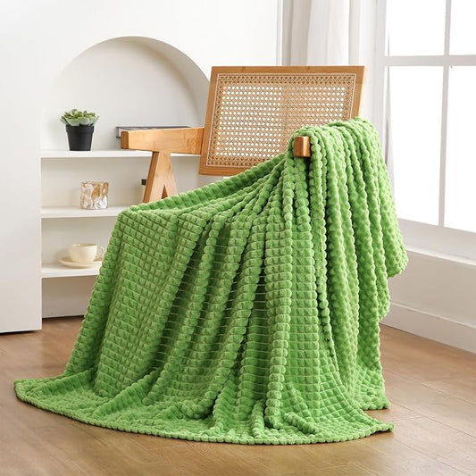 Puncuntex Fleece Throw Blanket Apple Green 50"×60" with Square Grid Design | Super Soft Plush Cozy Flannel Throw Blanket Luxury for Couch Sofa Chair