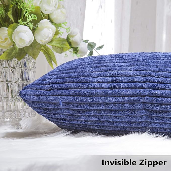 Home Brilliant Set of 2 Decorative Pillows for Couch Pillow Protectors for Sofa, Stripes Velvet, 40x40 cm, 16 x 16 Inch, Navy Blue