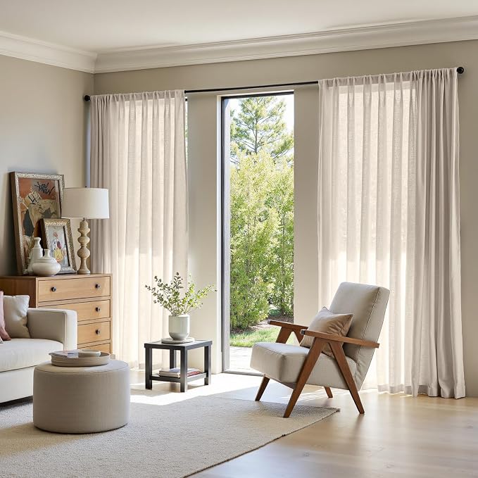 jinchan Linen Curtains Light Filtering Back Tab 100x96 Inch 1 Panel | Semi Sheer Curtains 96 inch length for Bedroom Living Room, Modern Farmhouse Drapes with Rod Pocket, Natural Boho Curtains
