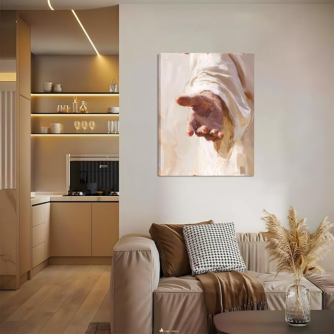 Framed Jesus Canvas Wall Art, Christian The Hand of God Wall Decor Painting, Religion Bible Pictures Posters Prints for Church Prayer Room Living Room Home Decor 24x36 In