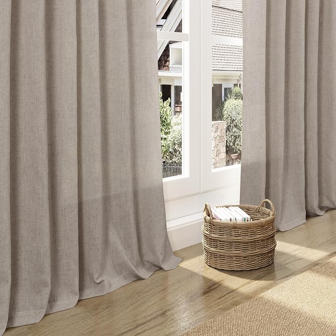 Ecru Linen Curtains for Living Room 98 Inches Long Light Filtering Semi Sheer Curtain Back Tab Rustic Farmhouse Decor Burlap Elegant Soft Luxury Boho Drapes for Bedroom Dinner Room 52x98, 2 Panels