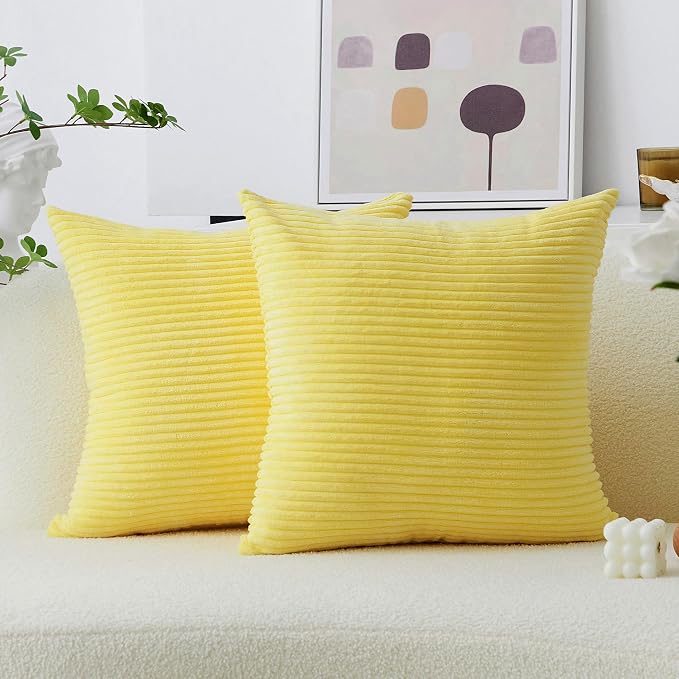Home Brilliant Yellow Pillow Covers Large Square Striped Corduroy Decor 2 Packs Couch Throw Pillows for Living Room Toddler Summer Decor, 55x55 cm, 22 x 22 Inch, Sundress
