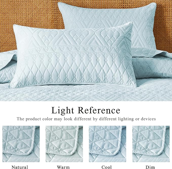 akkialla King/Cal King Size Quilt Bedding Set,Sky Blue Lightweight Microfiber Soft Bedspread,Modern Style Geometric Pattern Coverlet Set for All Seasons,3 Piece(1 Quilt,2 Pillow Shams)