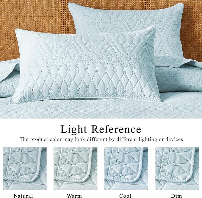 akkialla Twin Size Quilt Bedding Set,Sky Blue Lightweight Microfiber Soft Bedspreads,Modern Style Geoetric Pattern Coverlet Set for All Seasons,2 Piece(1 Quilt,1Pillow Sham)