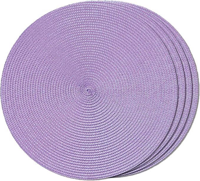FunWheat Round Braided Placemats Set of 4 Table Mats for Dining Tables Woven Washable Non-Slip Place mats 15 inch(Lilac Purple,4pcs)