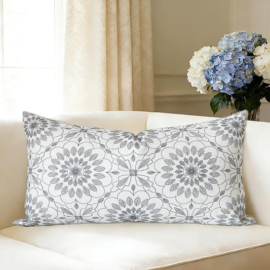 Slow Cow Linen Embroidery Rectangular Pillow Cover Pillowcase Decorative Lumbar Throw Pillow Cover for Couch Sofa 12 x 24 Inches Dark Grey