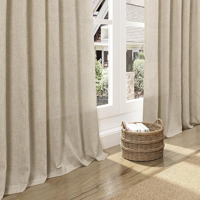 Eggshell Beige Curtains for Living Room 72 Inches Long Linen Blend Luxury Light Filtering Semi Sheer Curtain Back Tab Rustic Decor Neutral Elegant Drapes for Bedroom Office 52x72, 2 Panels