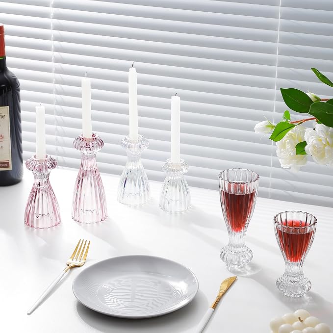 Lysenn Glass Candlestick Holders, Taper Candle Holders Set of 3, Clear