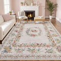 Joydeco Washable 9x12 Area Rugs, Ultra-Thin Large Area Rug for Living Room, Pink Soft Non Slip Boho Floral Bow Apartment Decor Carpet for Big Bedroom Playroom Nursery Office, Light Pink