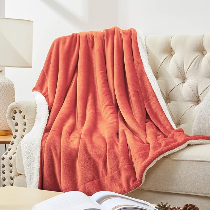 Walensee Sherpa Fleece Blanket (Queen Size 90”x90” Coral) Plush Throw Fuzzy Super Soft Reversible Microfiber Flannel Blankets for Couch, Bed, Sofa Ultra Luxurious Warm and Cozy for All Seasons