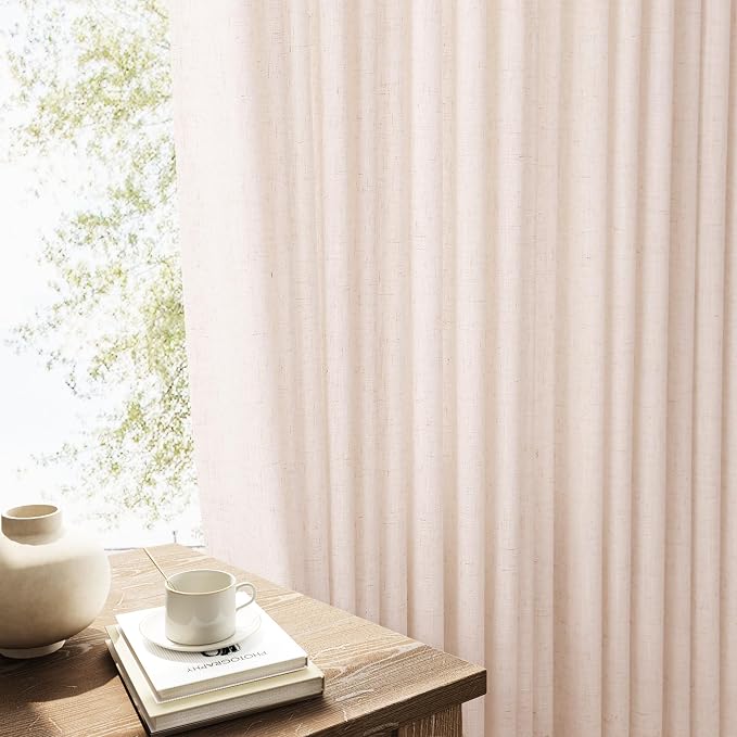 Extra Long Linen Curtains 120 Inches for Living Room Back Tab Semi Sheer High Floor to Ceiling 10ft Light Filtering Curtain Boho Farmhouse Window Drapes for Bedroom 2 Panels Natural White
