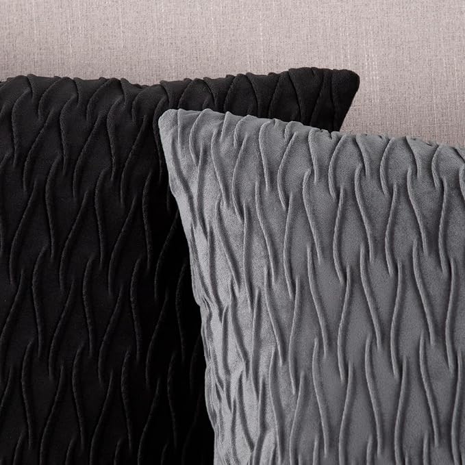 MADIZZ Set of 2 Super Soft Velvet Decorative Throw Pillow Covers 20x20 inch Grey Square with Texture Luxury Style Cushion Case Pillow Shell for Sofa Bedroom