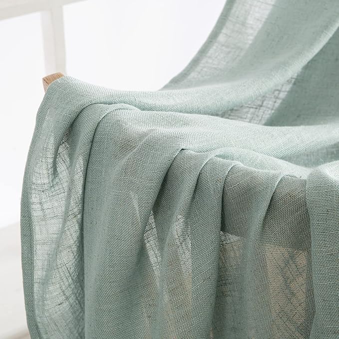 MIULEE Sea Green Linen Curtains 52x72 Inch for Bedroom Living Room 2 Panels | Soft Thick Linen Textured Window Drapes,Semi Sheer Light Filtering,Back Tab Rod Pocket,Burlap Look Aqua Decor
