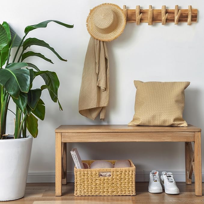 GRANNY SAYS Extra Large Wicker Baskets with Handles, Woven Baskets, 1-Pack | Plastic Waterproof Woven Baskets for Storage, Natural Storage Baskets for Shelves, Wicker Storage Baskets for Organizing