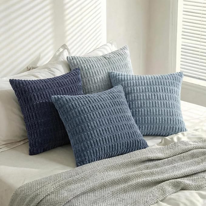 Fancy Homi 4 Packs Decorative Throw Pillow Covers for Living Room Couch Bed, Modern Farmhouse Boho Home Décor Accent Cushion Case, 26" x 26", Blue Series