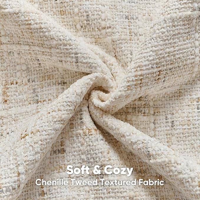 HAUSSY Pack of 2 Chenille Tweed Throw Pillow Covers 16x16 Inch, Cream