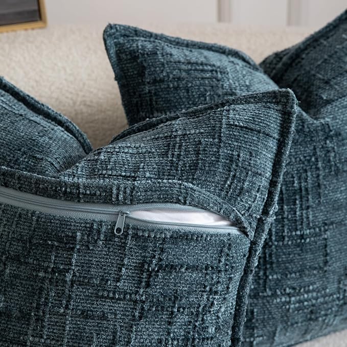 MADIZZ Pack of 2 Chenille Throw Pillow Covers 12x20 Inch Grey Blue Soft Neutral Decorative Throw Pillows for Couch Sofa Boho Accent Cushion Covers Modern Farmhouse Home Decor for Bedroom Living Room