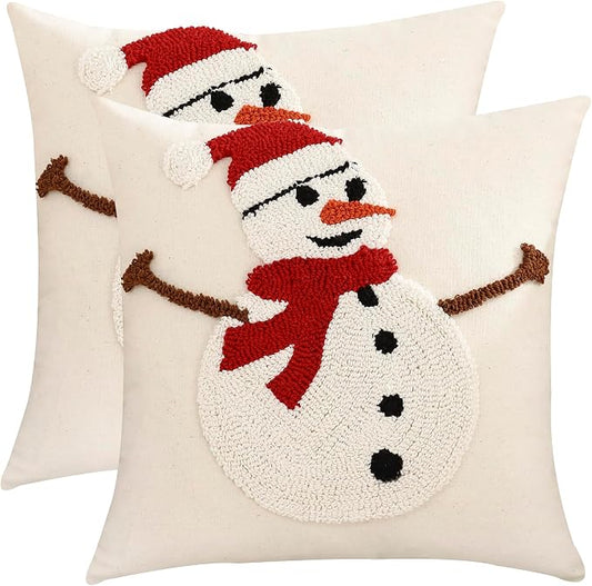 Christmas Tufted Throw Pillow Covers 18x18 Set of 2 Xmas Snowman