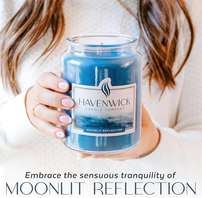 Havenwick Moonlit Reflection Soy Candle Long-Lasting, 22 oz Jar | Long-Lasting 110-130 Hour Burn Time, Single Cotton Wick, Relaxing Scent For New Home Gifts And Housewarming