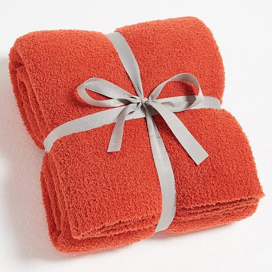 CYMULA Super Soft Knit Throw Blanket Twin Size Orange-Lightweight Plush Fuzzy Fluffy Warm Cozy Blankets and Throws for Sofa Bed All Season Use, 60x80 inches