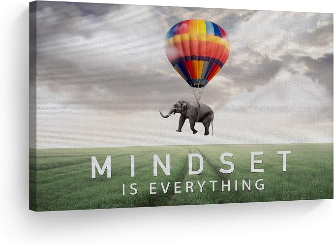 Smile Art Design Mindset is Everything Quote Elephant with Balloon in Sky Motivational Wall Art Canvas Print Inspirational Wall Art Entrepreneur Quote Office Decor Artwork Gift Ready to Hang 15x22