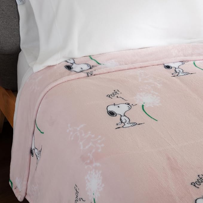 Berkshire Blanket Peanuts® VelvetLoft® Cute Character Snoopy Plush Blanket,Make A Wish Spring Pink,King 90 in x 108 in (Official Peanuts® Product)