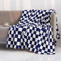 LOMAO Throw Blankets Flannel Blanket with Checkerboard Grid Pattern Soft Throw Blanket for Couch, Bed, Sofa Luxurious Warm and Cozy for All Seasons (Dark Blue, 40"x60")