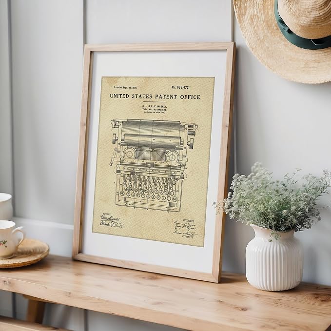 Typewriter Patent Print Wall Art - Unframed - 8x10 | Add a Touch of Nostalgia and Charm to Your Home or Office | Home Office Décor | Vintage Wall Décor | Living Room Décor | Office Wall Décor