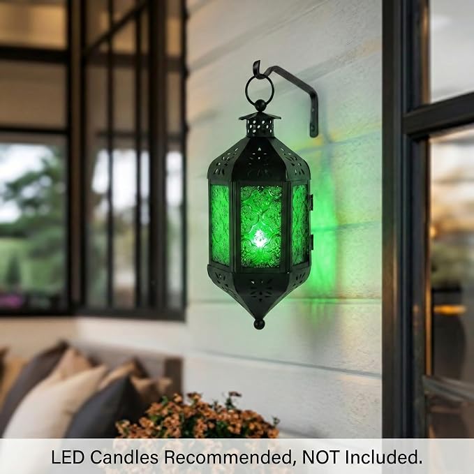 Vela Lanterns Decorative Outdoor Hanging Tea Light Candle Holder, Green, M