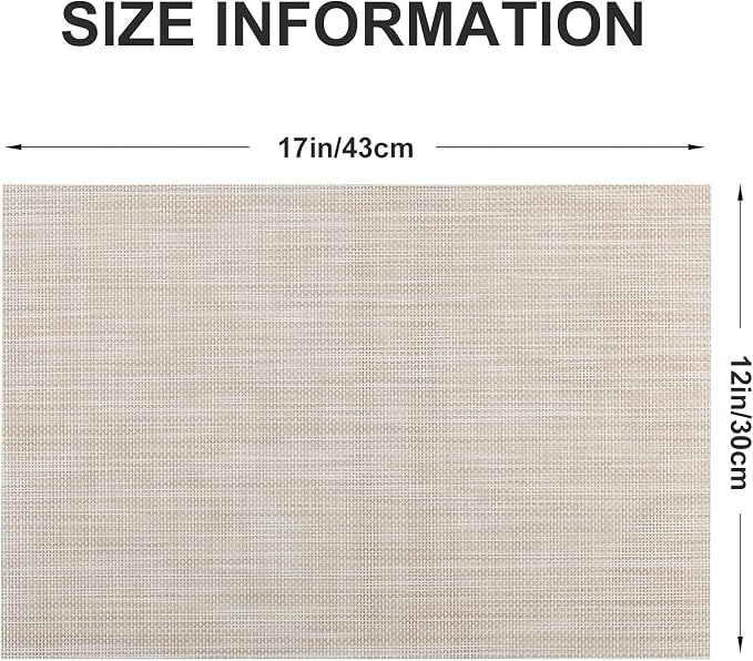 Vinyl Placemats Set of 6, PVC Woven Washable Non-Slip Table Mats, Heat Resistant Wrinkle Free Place Mats for Dining Table, Easy to Clean (6, Beige)