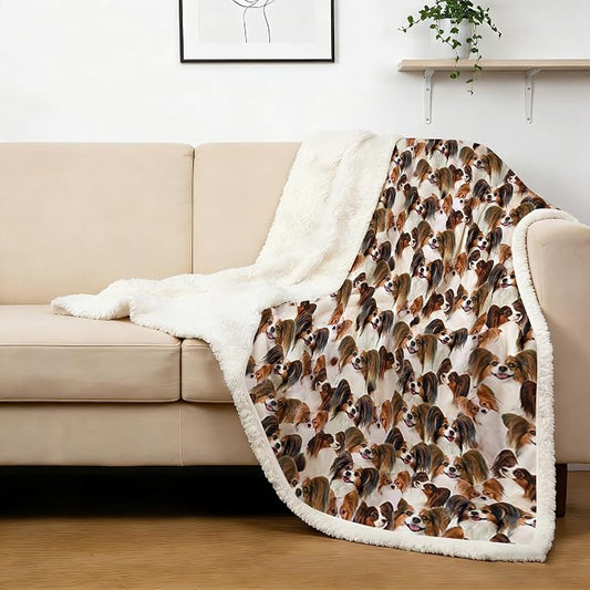 BlessLiving Throw Blanket, Dog Animal, Twin | sherpa fleece fabric, Papillon Shepherd Plush Lover Gifts print, for couch or sofa, pet lovers, easy machine care