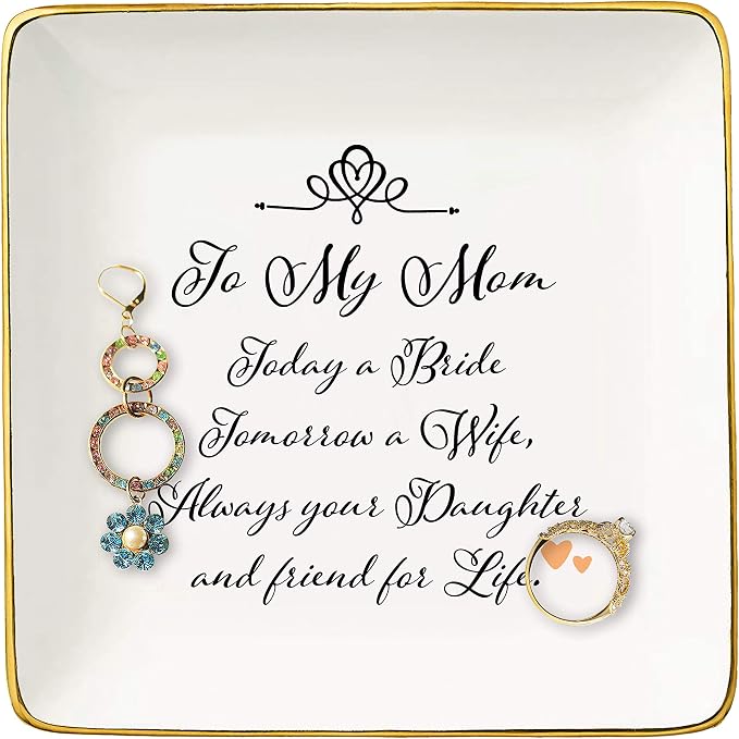 Topthink Gifts for Mother of The Bride – Thank You Gifts for Mom-Wedding Present for Mother - Bridal Shower Present-Today A Bride-Ceramic Jewelry Holder Ring Dish Trinket Tray