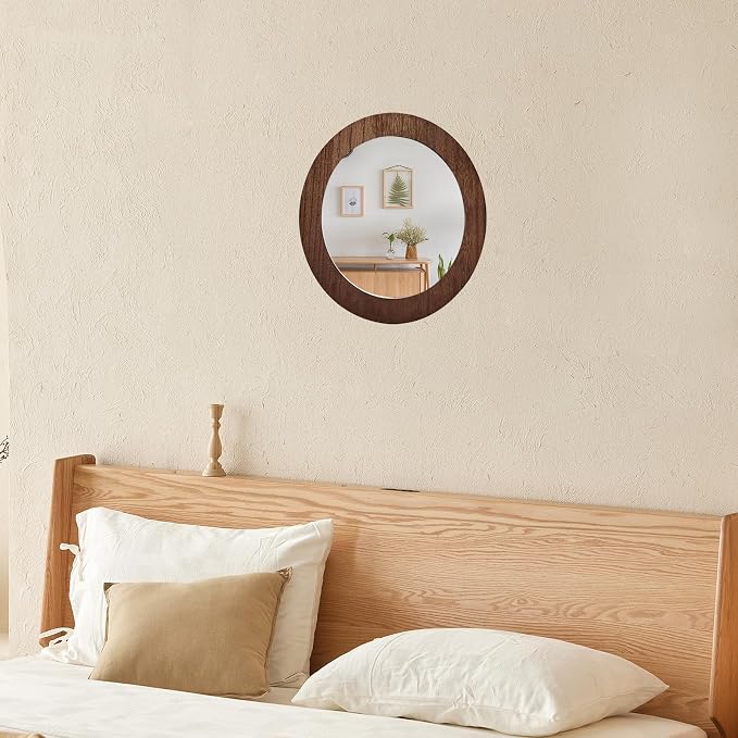 3 PCS Wood Wall Acrylic Mirrors Decor, 8'' Round Rustic Farmhouse Mirror | Natural Wood Shatterproof Acrylic Decorative Mirror for Living Room, Bathroom, Bedroom and Entryway (Not Real Glass)
