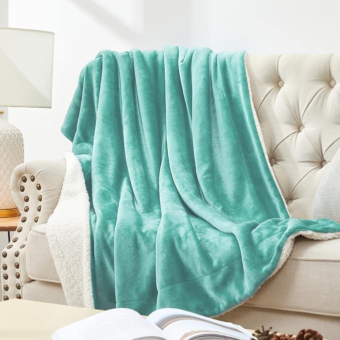 Walensee Sherpa Fleece Blanket (Twin Size 60”x80” Turquoise) Plush Throw Fuzzy Super Soft Reversible Microfiber Flannel Blankets for Couch, Bed, Sofa Ultra Luxurious Warm and Cozy for All Seasons