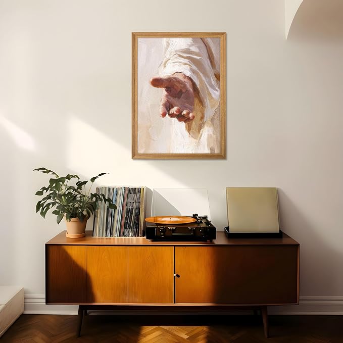 Framed 3D Textured Jesus Wall Art, Christian The Hand of God Wall Decor Paintings, Religion Bible Pictures Posters Prints for Church Prayer Room Living Room Home Decor 12x16 Inch