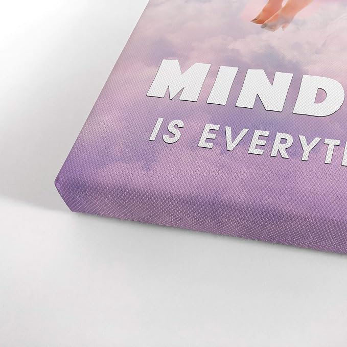 Smile Art Design Mindset is Everything Cute Pig with Wings Flying in Sky Motivational Canvas Wall Art Inspirational Wall Art Entrepreneur Quote Print Office Living Room Decor Gift Ready to Hang 36x24