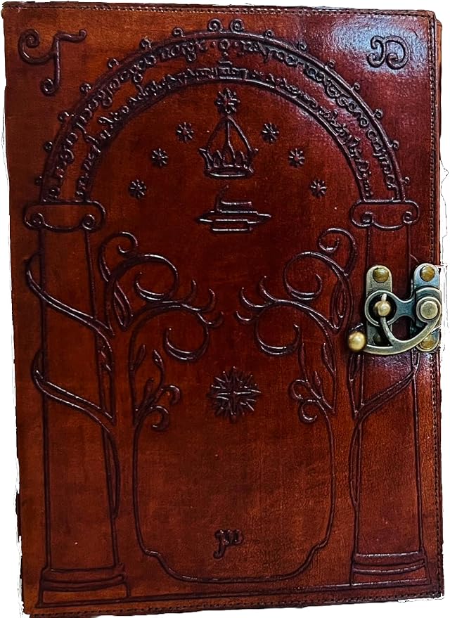 The Lord Of The Rings Book Hobbit lotr gifts Books Leather Journal lord of the rings decor Jrr tolkien books lord of the rings merch Book set Hardcover Merchandise Bookends Illustrated Edition ring gift (BROWN EMBOSSED, 7X5)