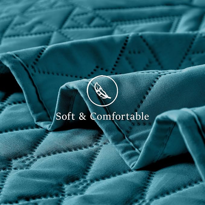 akkialla King/Cal King Quilt Set, Teal Lightweight Microfiber Bedspread Coverlet, Boho Geometric Pattern, Soft All-Season Bedding, 3-Piece (1 Quilt, 2 Pillow Shams)