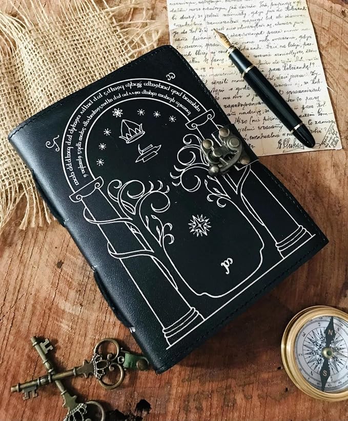 The Lord Of The Rings Book Hobbit lotr gifts Books Leather Journal lord of the rings decor Jrr tolkien books lord of the rings merch Book set Hardcover Merchandise Bookends Illustrated Edition ring gift (BROWN, 7X5)