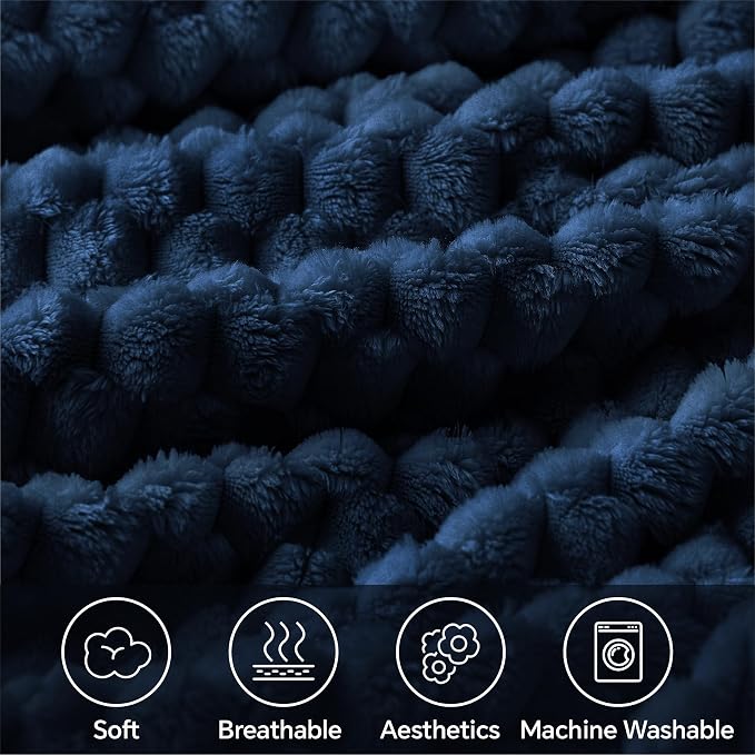 BEDELITE Navy Large Throw Blanket for Couch, Cozy Gifts for Women, 50 * 70 | 3D Jacquard Decorative Fleece Blanket, Super Soft Plush Throws, Cute Birthday Gift for Women & Men, Suitable for All Seasons
