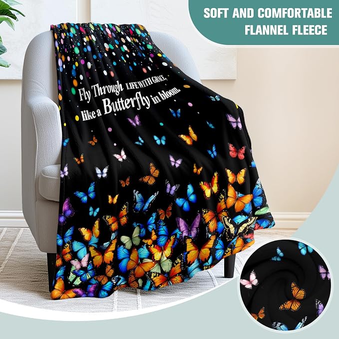 Jekeno Butterfly Gifts Blanket Grace in Bloom Colorful Throw Blanket | 50x60 Inch Flannel Butterfly Bloom Blanket Gifts For Christmas Birthday Mother Day Women Girls Butterfly Lovers