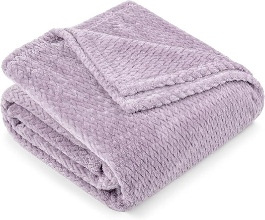 PAVILIA Soft Fleece Lavender Lilac Throw Blanket for Couch, Lightweight Plush Warm Blankets for Bed, Fuzzy Cozy Flannel Blanket Throw for Sofa, Travel, Jacquard Pattern, Light Purple, Twin, 60x80 inch