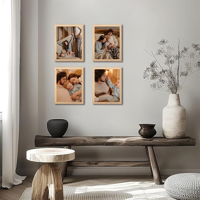 kennethan 8x10 Picture Frame Oak Set of 4, Wooden Poster Frame for Tabletop and Wall Mounting Display for Home, Office,Gallery,Holiday with Photos, Posters, Puzzles