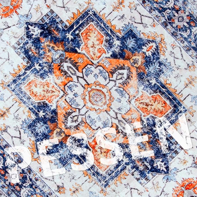 2x3 Entryway Rug, Non Slip Indoor 2x3 Washable Rug | Soft faux wool, machine washable & stain resistant. Non-slip rubber backing, low pile. For entryway, kitchen, hallway.Blue.