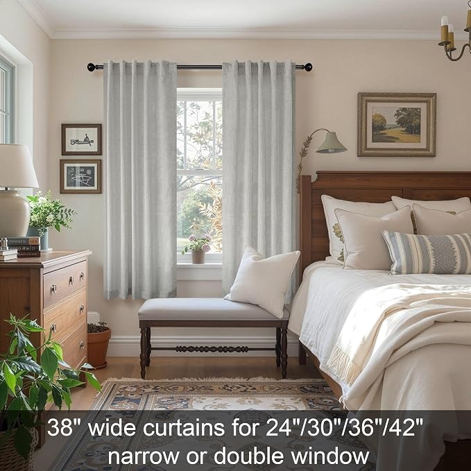 Light Grey Curtains 38 Inch Wide for Windows 2 Panel Back Tab Rod Pocket Light Filtering Semi Sheer Gray Linen Curtain for Bedroom Kitchen Door Living Room Modern Decor 38 Inch Width by 63 Inch Length