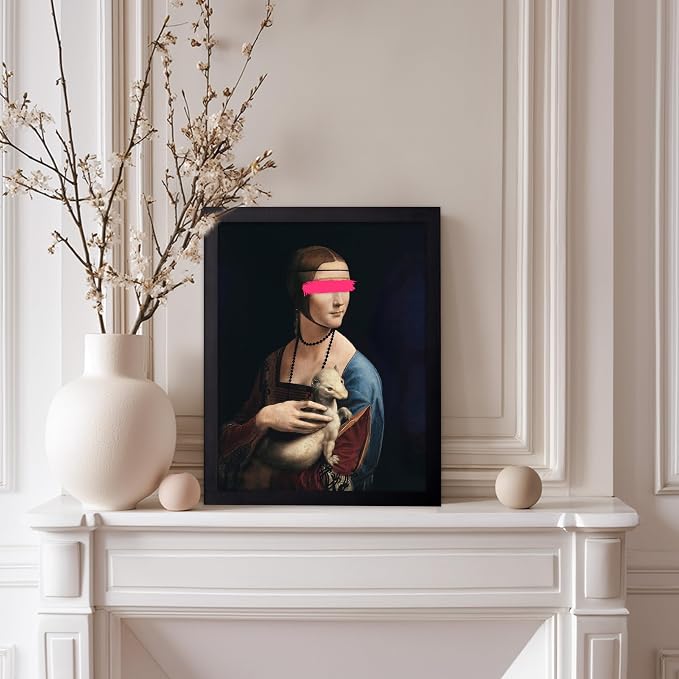 Poster Master The Lady with an Ermine Painting Print - Baroque Portrait Poster - Altered & Pop Art - Gift for Men & Women - Decor for Bedroom, Living Room or Office - 11x14 Black Framed