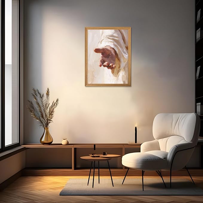 Framed 3D Textured Jesus Wall Art, Christian The Hand of God Wall Decor Paintings, Religion Bible Pictures Posters Prints for Church Prayer Room Living Room Home Decor 12x16 Inch